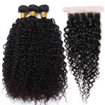 100% Brazilian Human Hair 3 Bundles and 1 closure, Kinky Curly